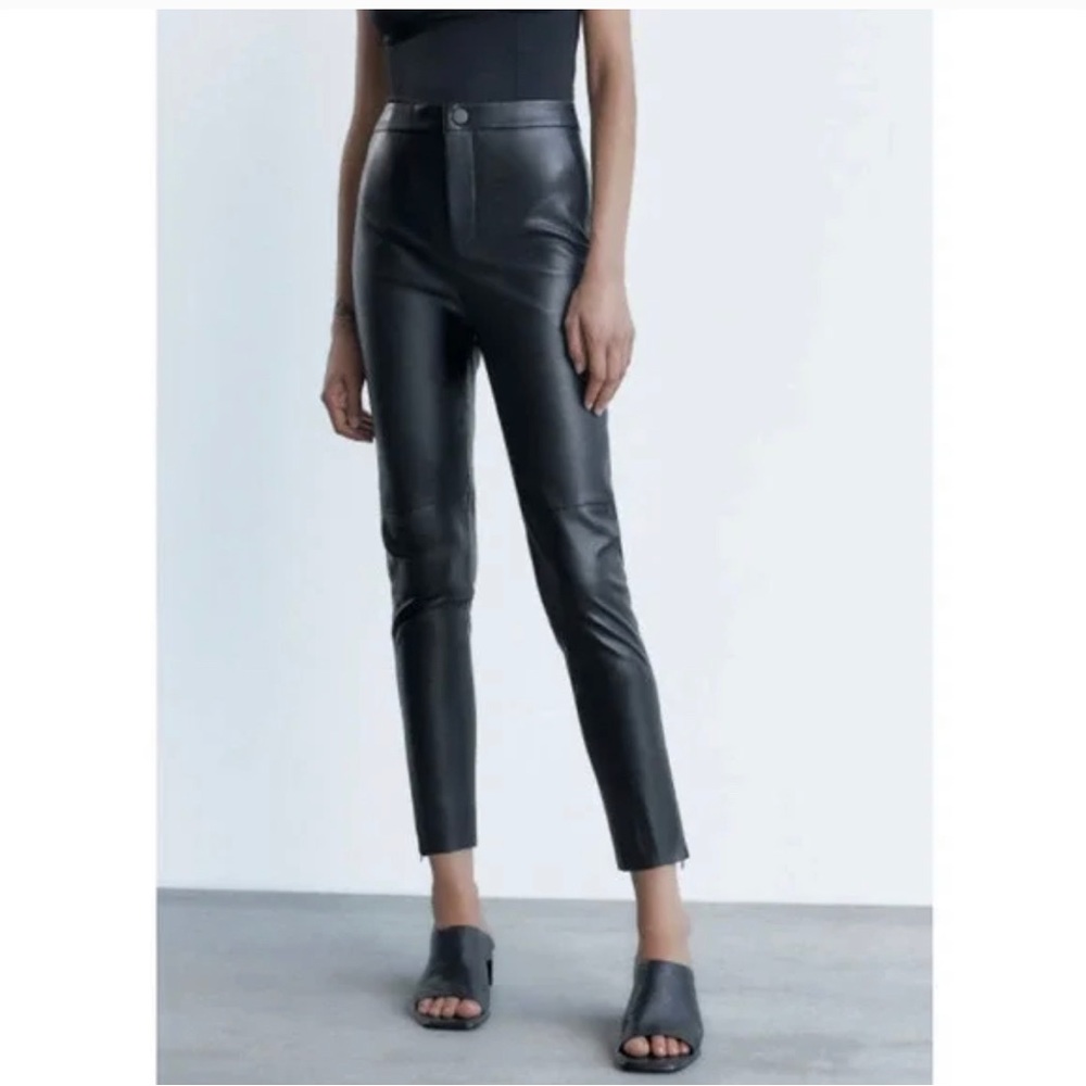 Zara Faux Leather Ankle-Zip pants